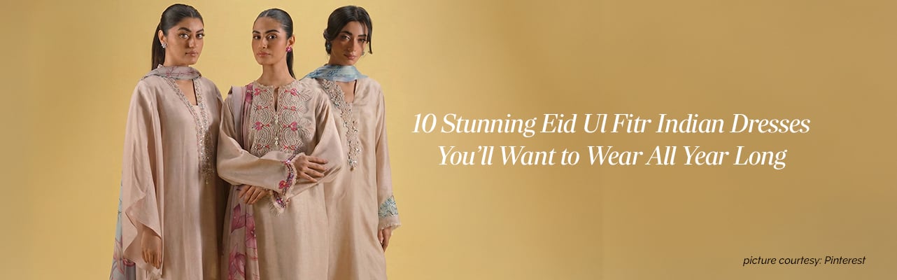Elegant Eid Ul Fitr Indian dresses with vibrant colors, intricate embroidery, perfect for festive celebrations