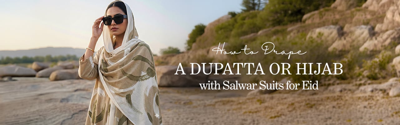 Elegant draping of dupatta or hijab with salwar suits for Eid, adding grace and tradition