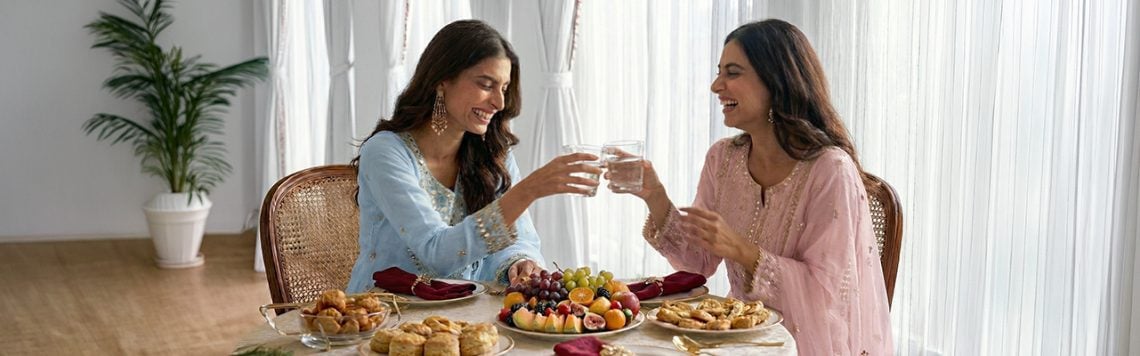 Festive, comfortable outfit styled modestly for joyful Eid Iftar celebration dinner gathering