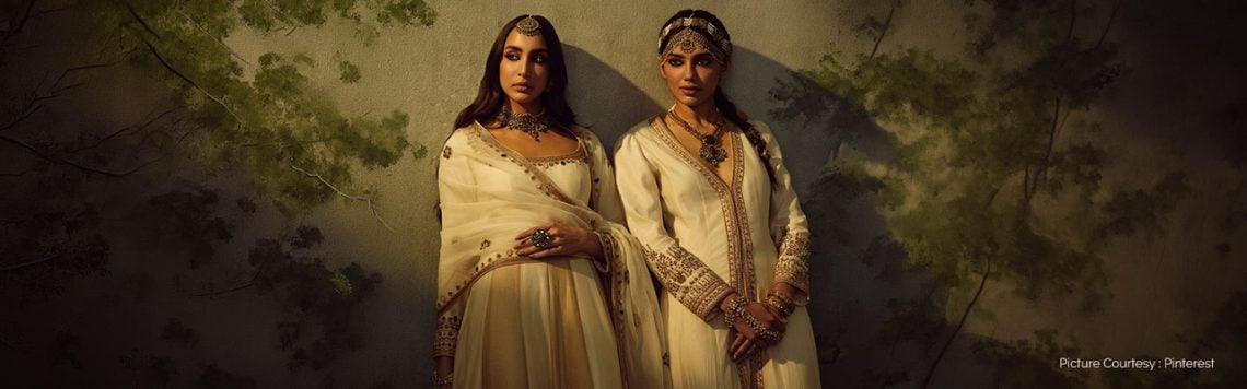 Modest woman wearing elegant Eid outfit with flowing fabric, soft colors, and full coverage