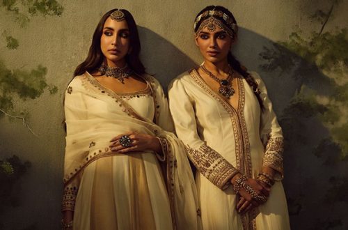 Modest woman wearing elegant Eid outfit with flowing fabric, soft colors, and full coverage