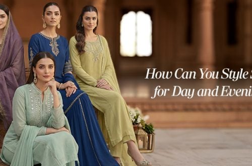 Salwar kameez styled for Eid day and evening events with elegant accessories and festive detailing.