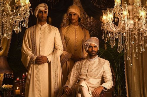 Midnight blue velvet sherwani with royal embroidery, designer party wear style outfit